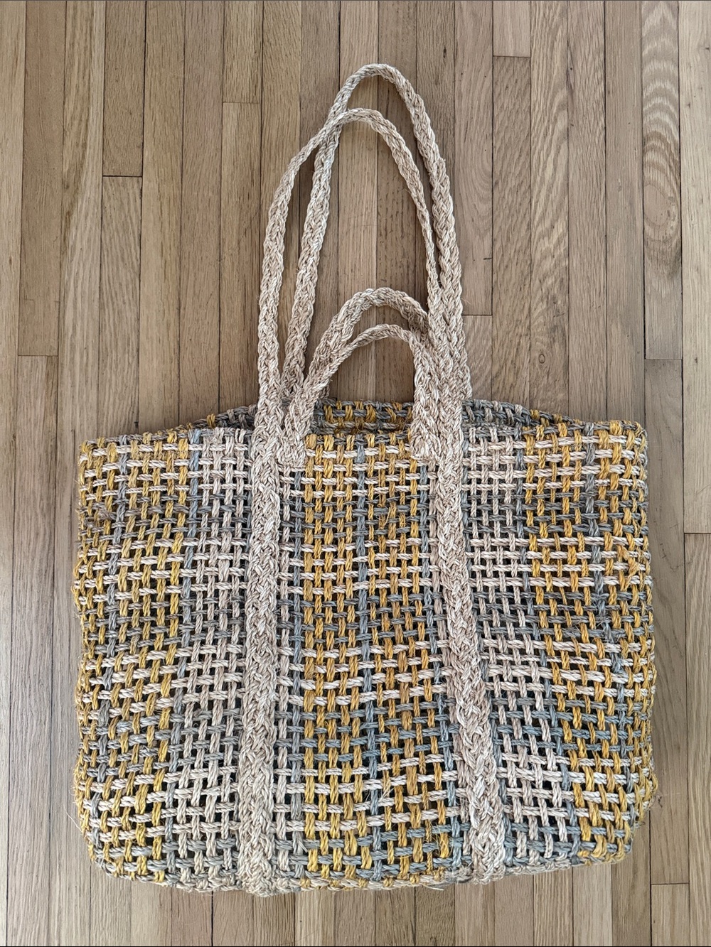Madewell Multicolor Woven Straw Tote in Natural, Mustard & Gray